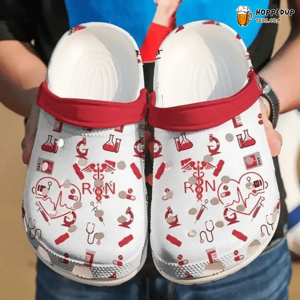 Nurse Red Symbols Pattern Theme Comfortable Clog Shoes Healthcare Gift