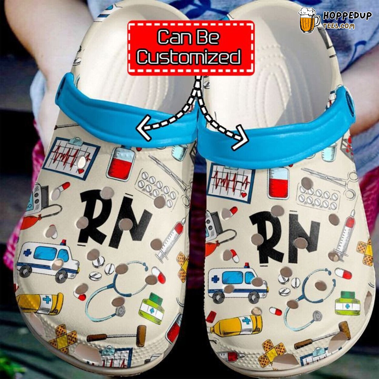 Nurse RN Pattern Theme Comfortable Clogs Healthcare Professional Shoes