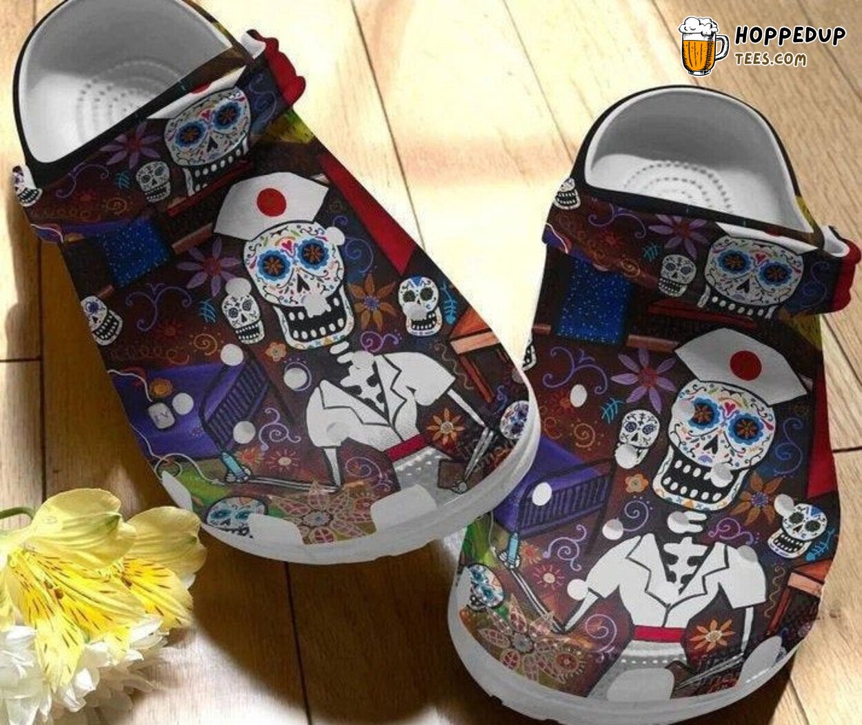 Nurse Skulls Pattern Mexico Themed Rubber Clog Shoes Comfy Cultural Footwear