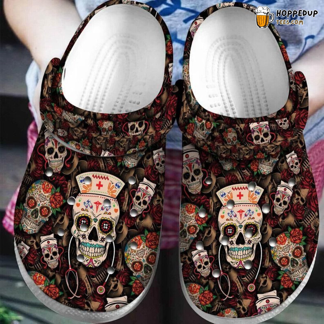 Nurse Skulls Rose Skulls Pattern Comfortable Unique Design Clogs