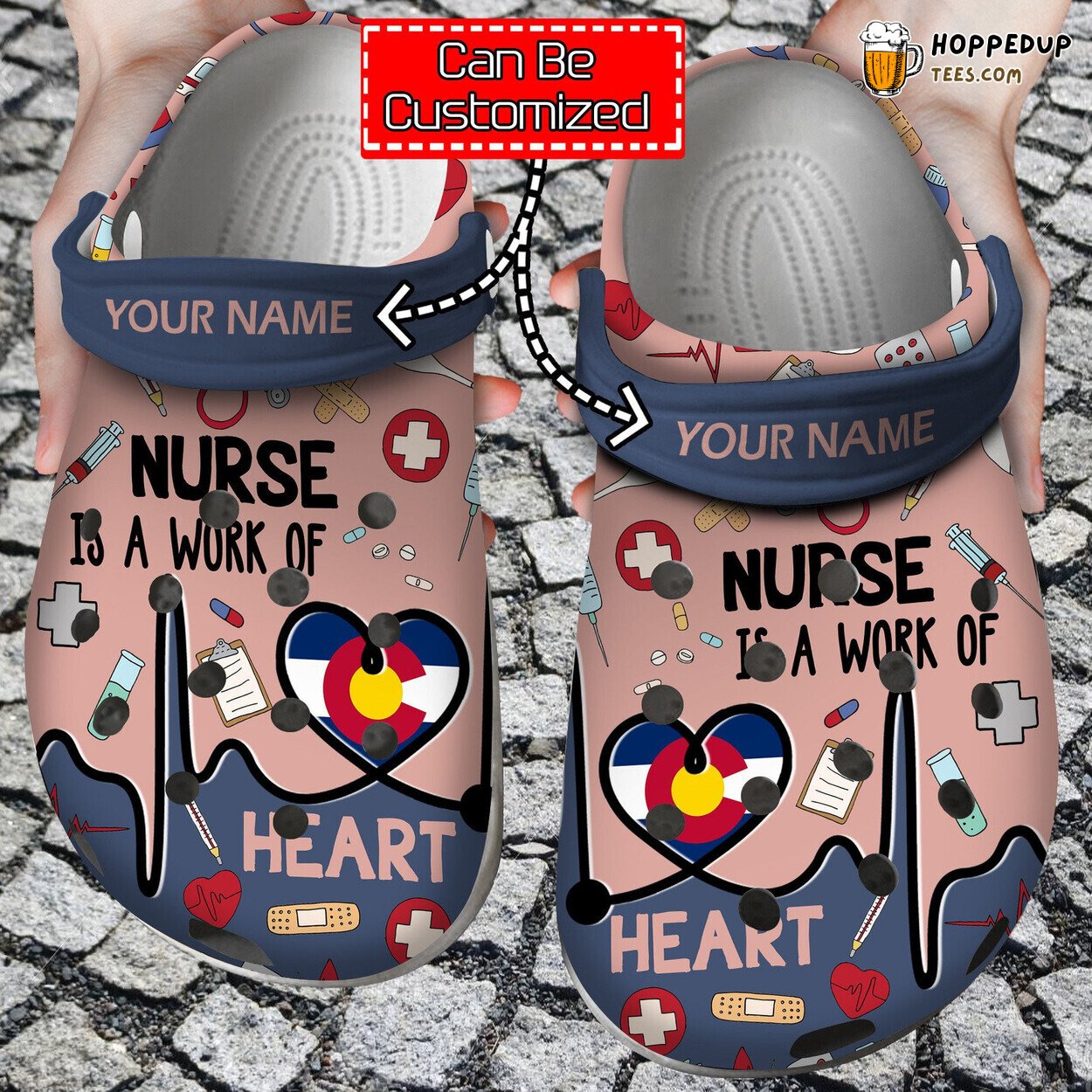 Nurse Work Heart Personalized Comfortable Clogs Custom Name Design