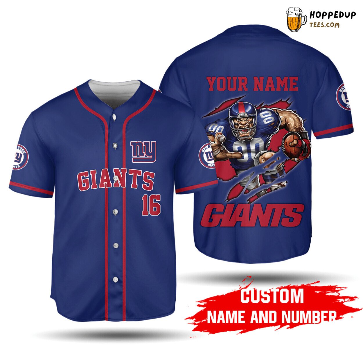 NY Giants Custom Blue Unisex Baseball Jersey Exclusive Fan Design