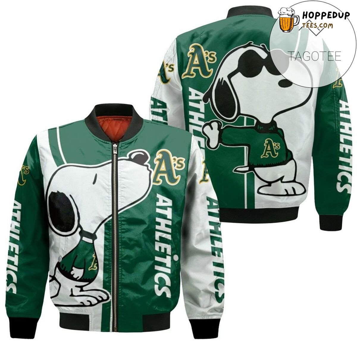 Oakland Athletics MLB Snoopy Affectionate Bomber Jacket Look