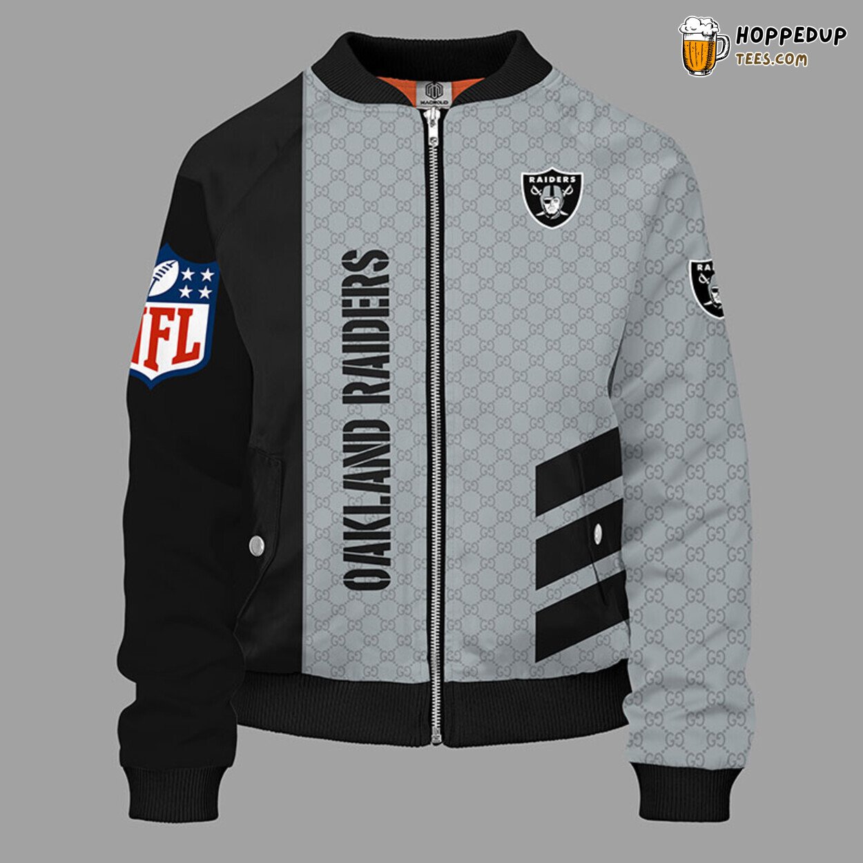 Oakland Raiders NFL Unisex Bomber Jacket Gray Distinct Design