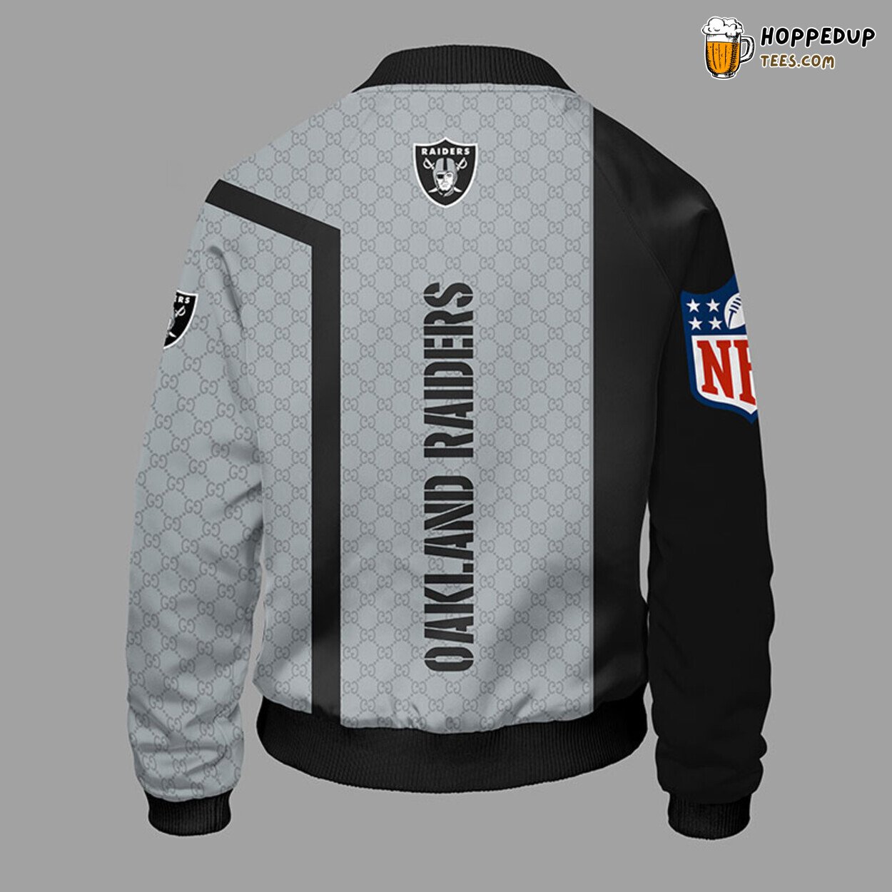 Oakland Raiders NFL Unisex Bomber Jacket Gray Distinct Design