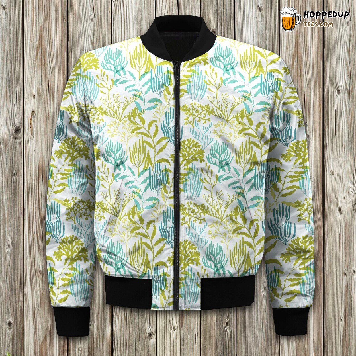 Ocean Botanical Art Winter Bomber Jacket Marine Flora Displayed