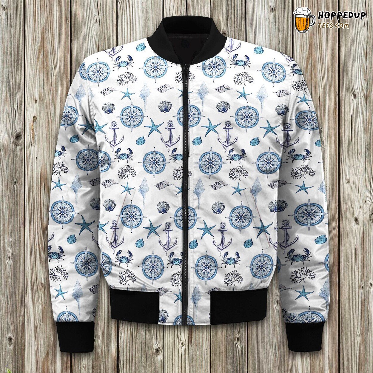 Ocean Compass Rose Anchor Lighthouse Bomber Jacket