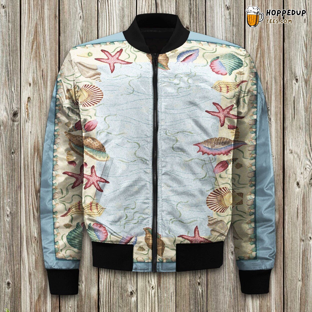 Ocean Surprise Coastal Seashell Bomber Jacket