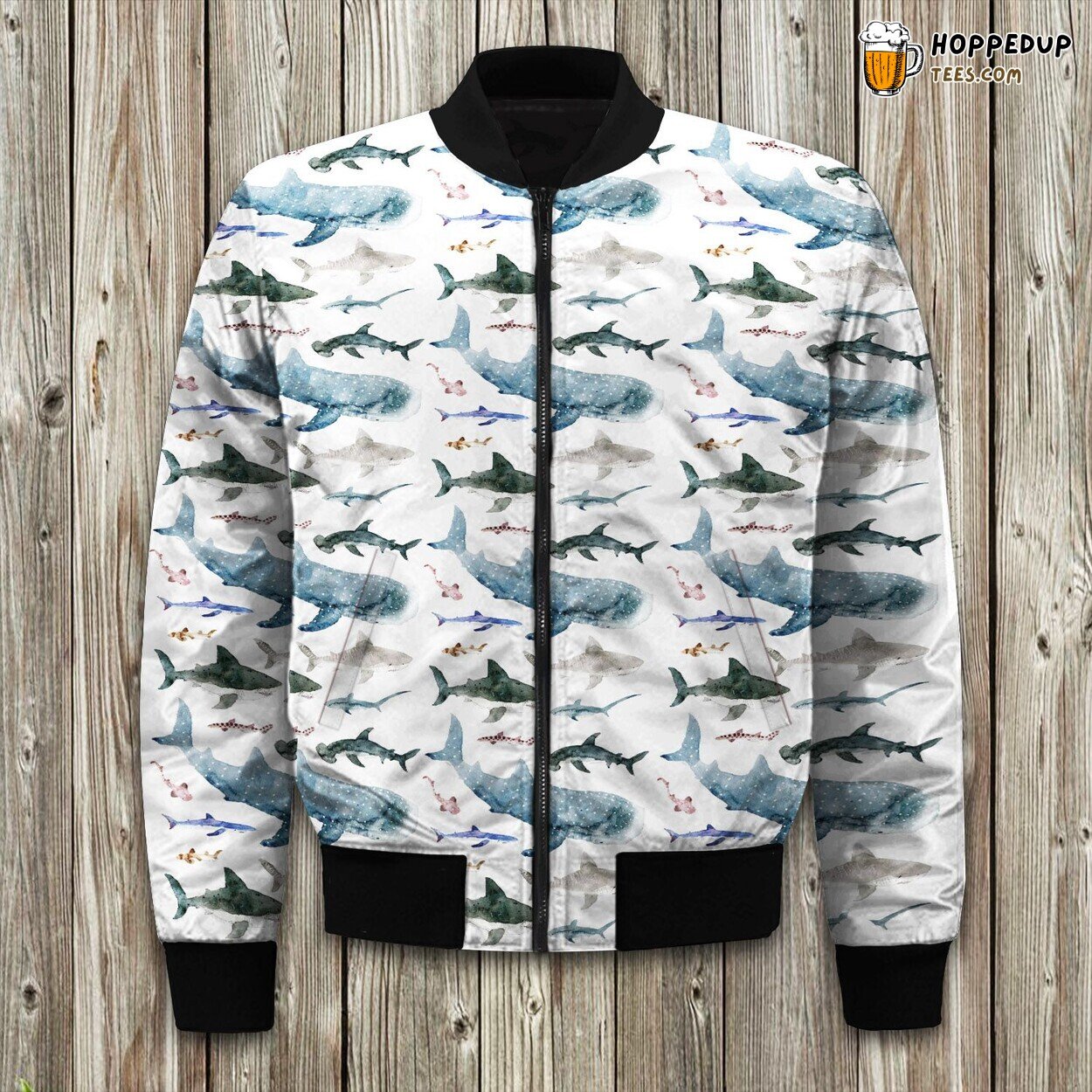 Ocean Watercolor Sharks Bomber Jacket