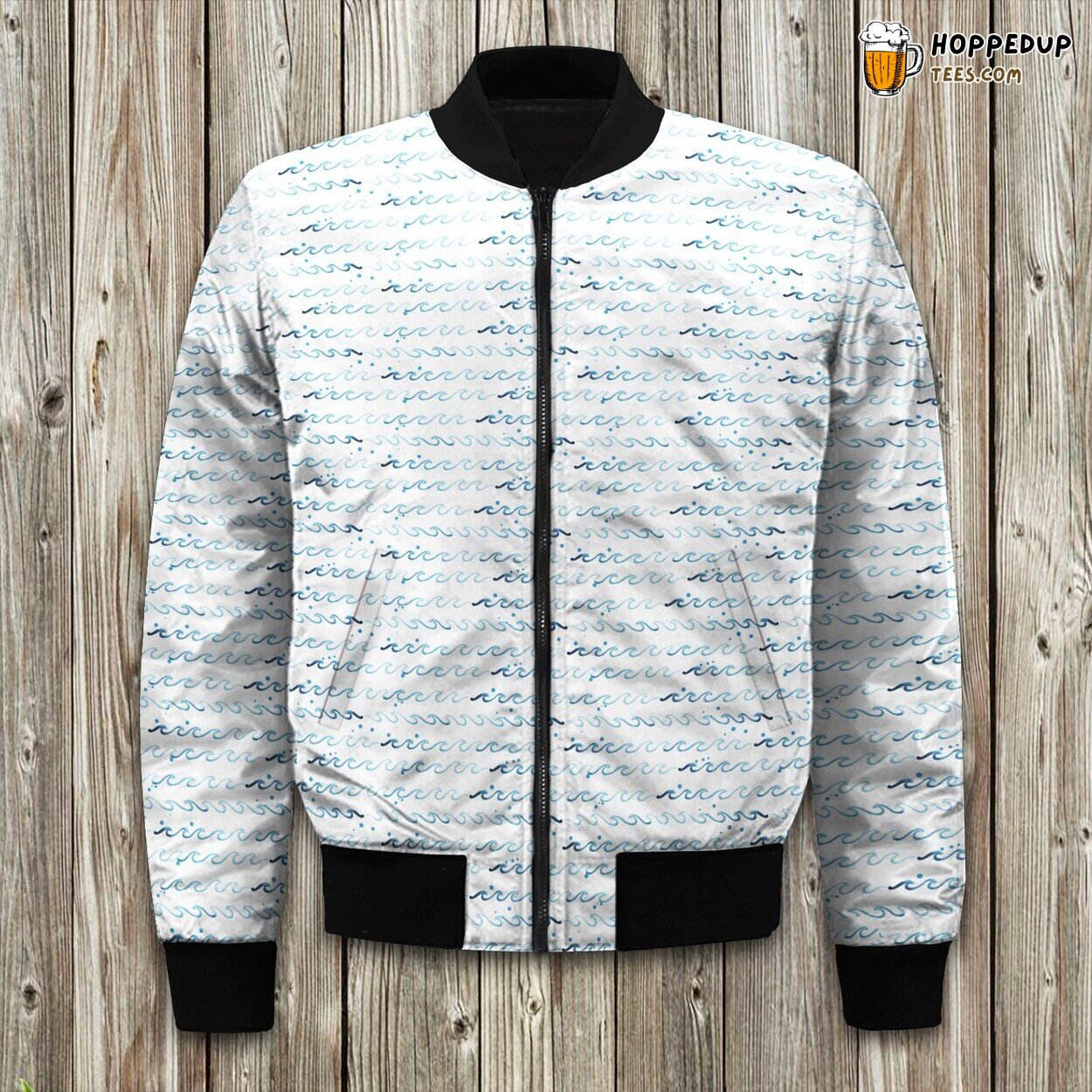 Ocean Wave White Bomber Jacket