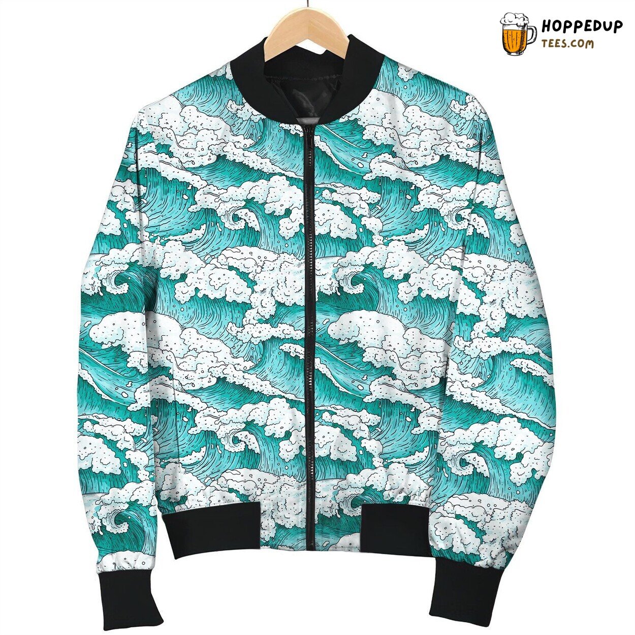 Ocean Waves Aqua Bomber Jacket