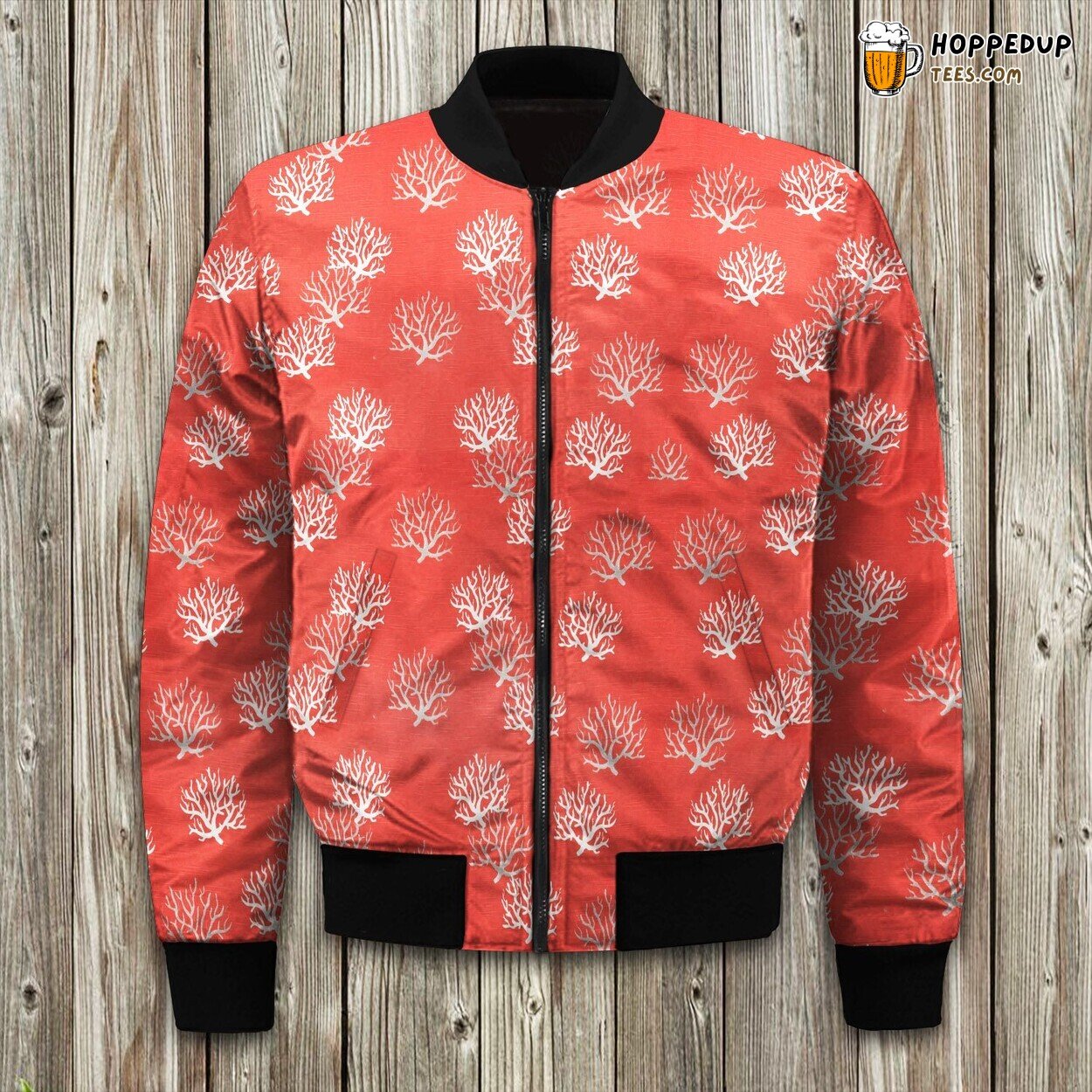Oceanic Beauty Coral Print Winter Bomber Jacket Marine Elegance Fashion