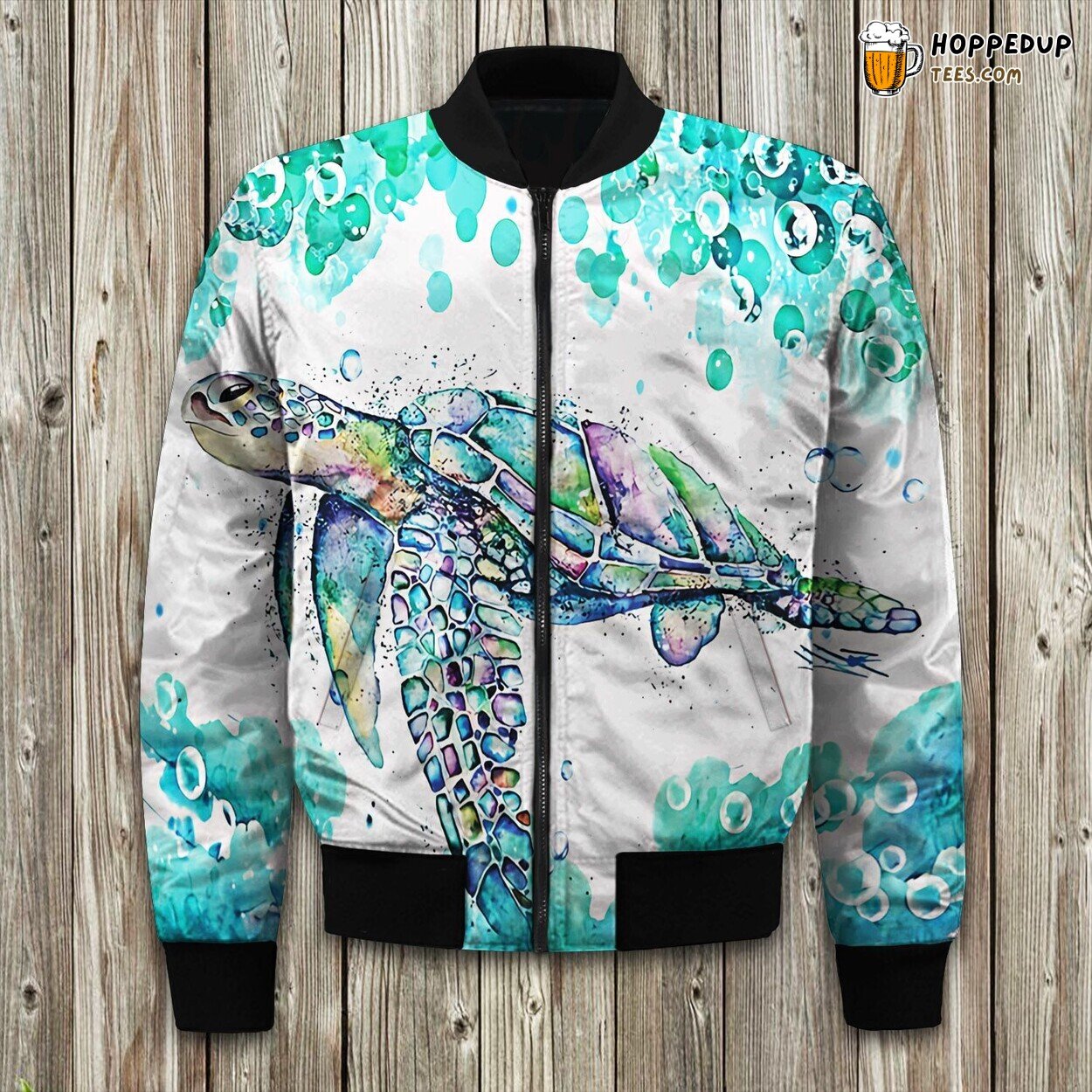 Oceanic Sea Turtle Surf Bomber Jacket Chilly Season Design Coastal Wave