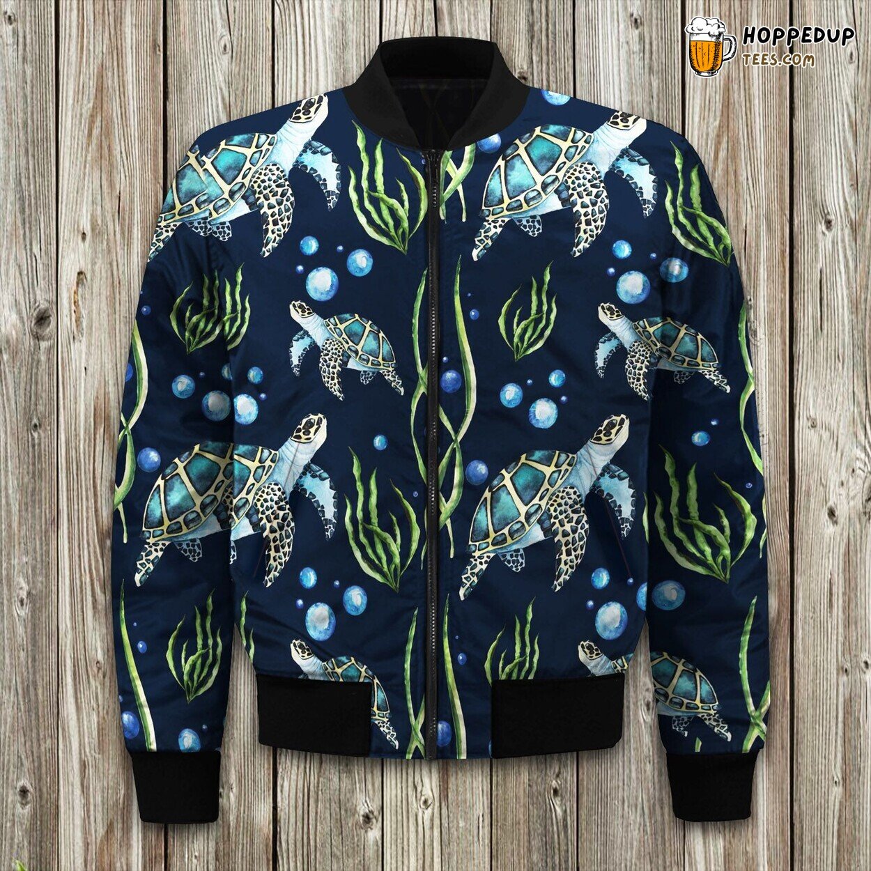 Ocean’s Majestic Turtle Design Winter Bomber Jacket Marine Beauty