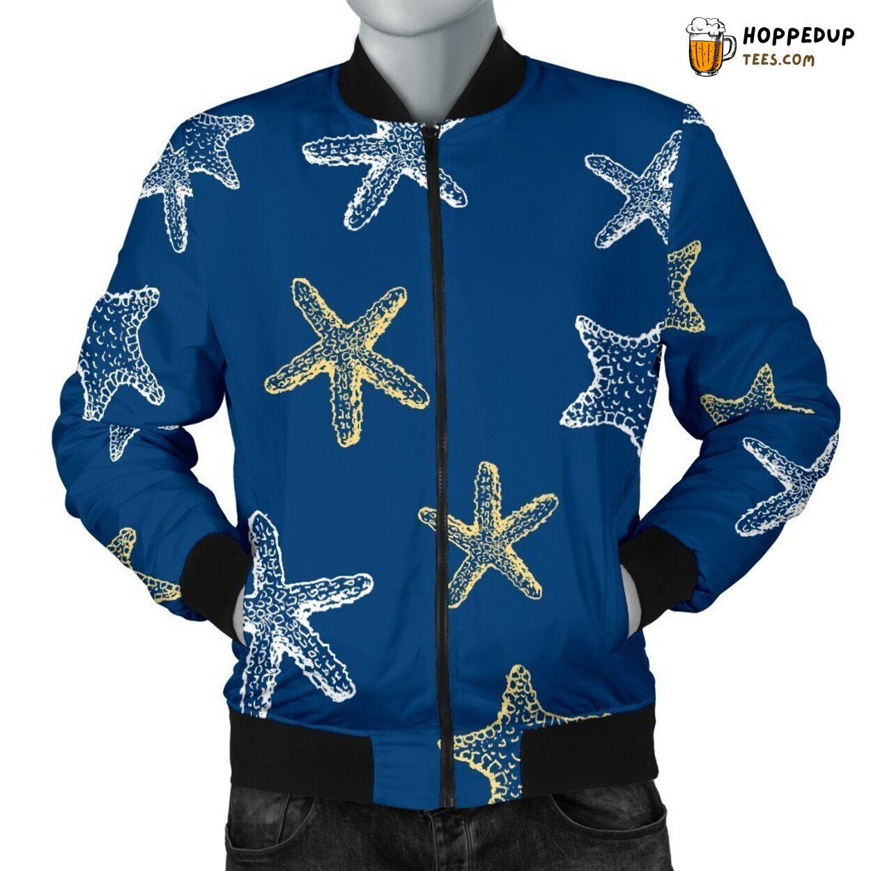Ocean’s Starfish Elegance Men’s Bomber Jacket Marine Design Artistic Tribute