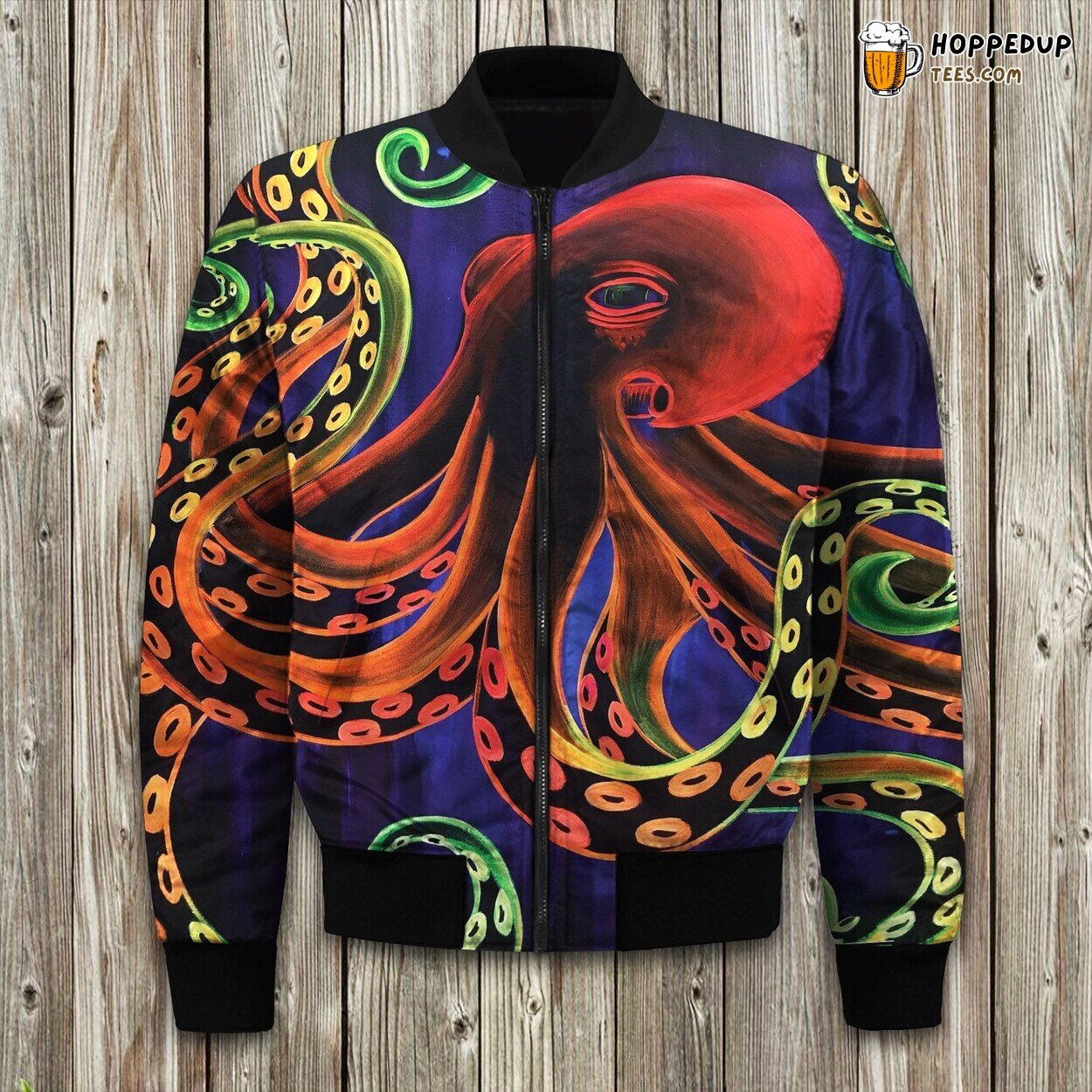 Octopus Blacklight Painting Bomber Jacket