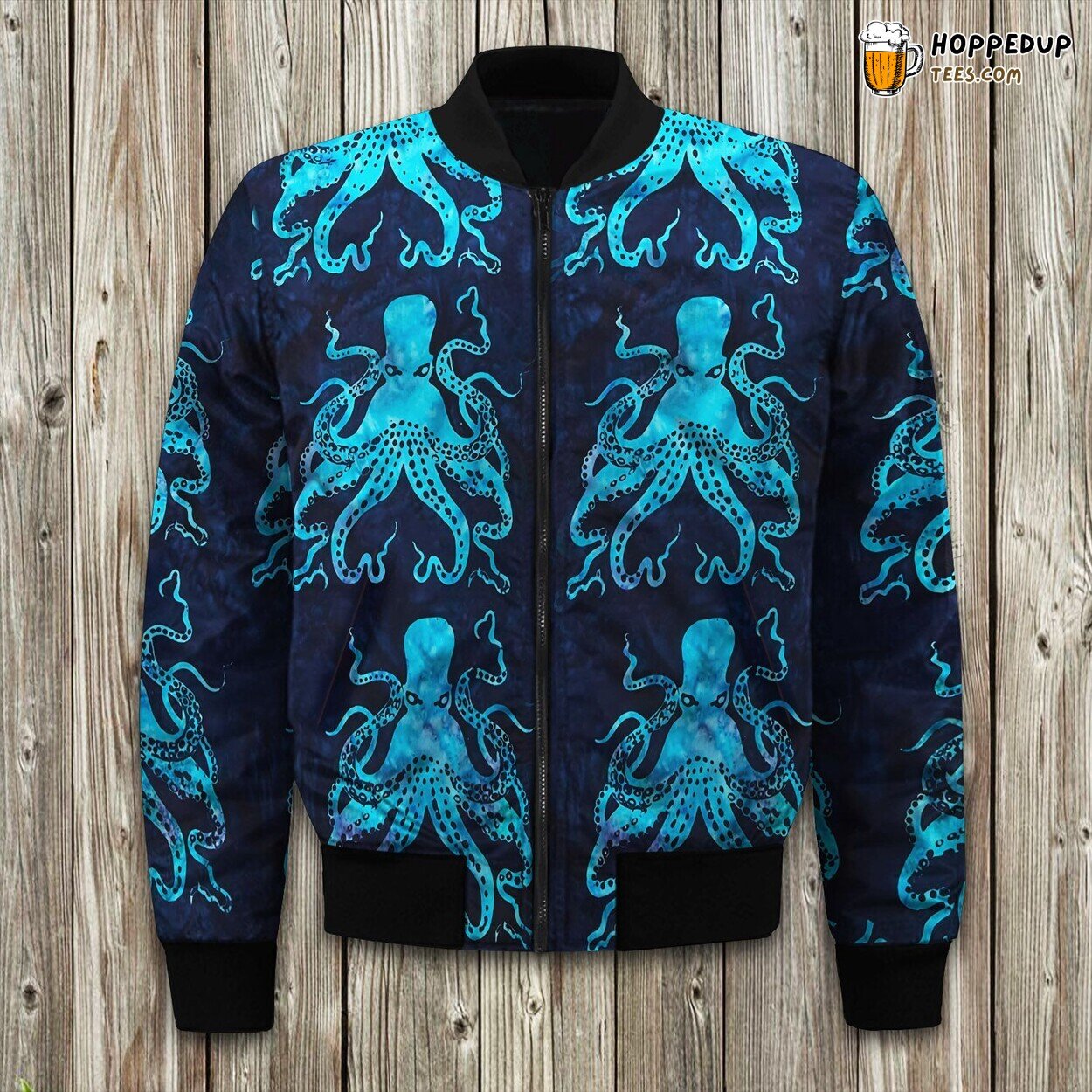 Octopus Blue Design Winter Bomber Jacket Oceanic Creature Elegance