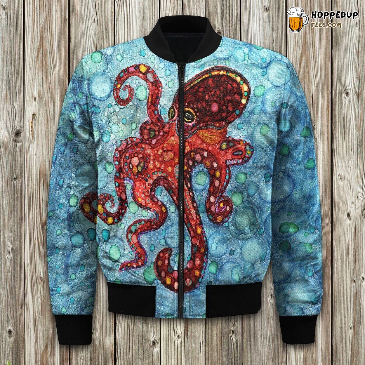 Octopus Love Themed Winter Bomber Jacket Deep Sea Romance