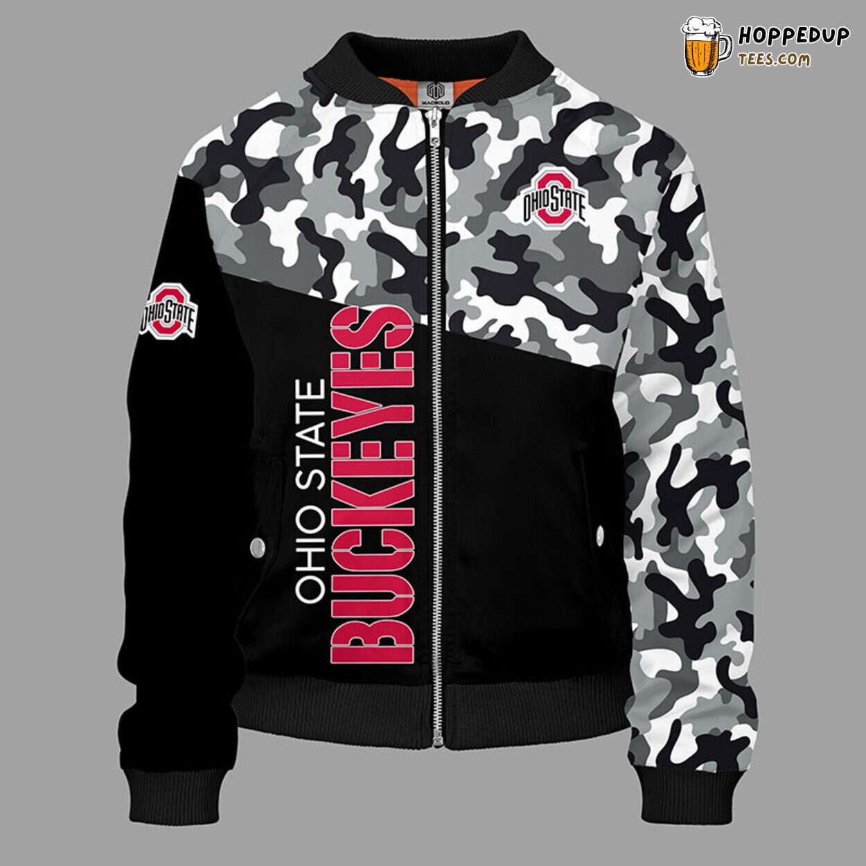 Ohio State Buckeyes Unique Camouflage Red NCAA Bomber Jacket Design