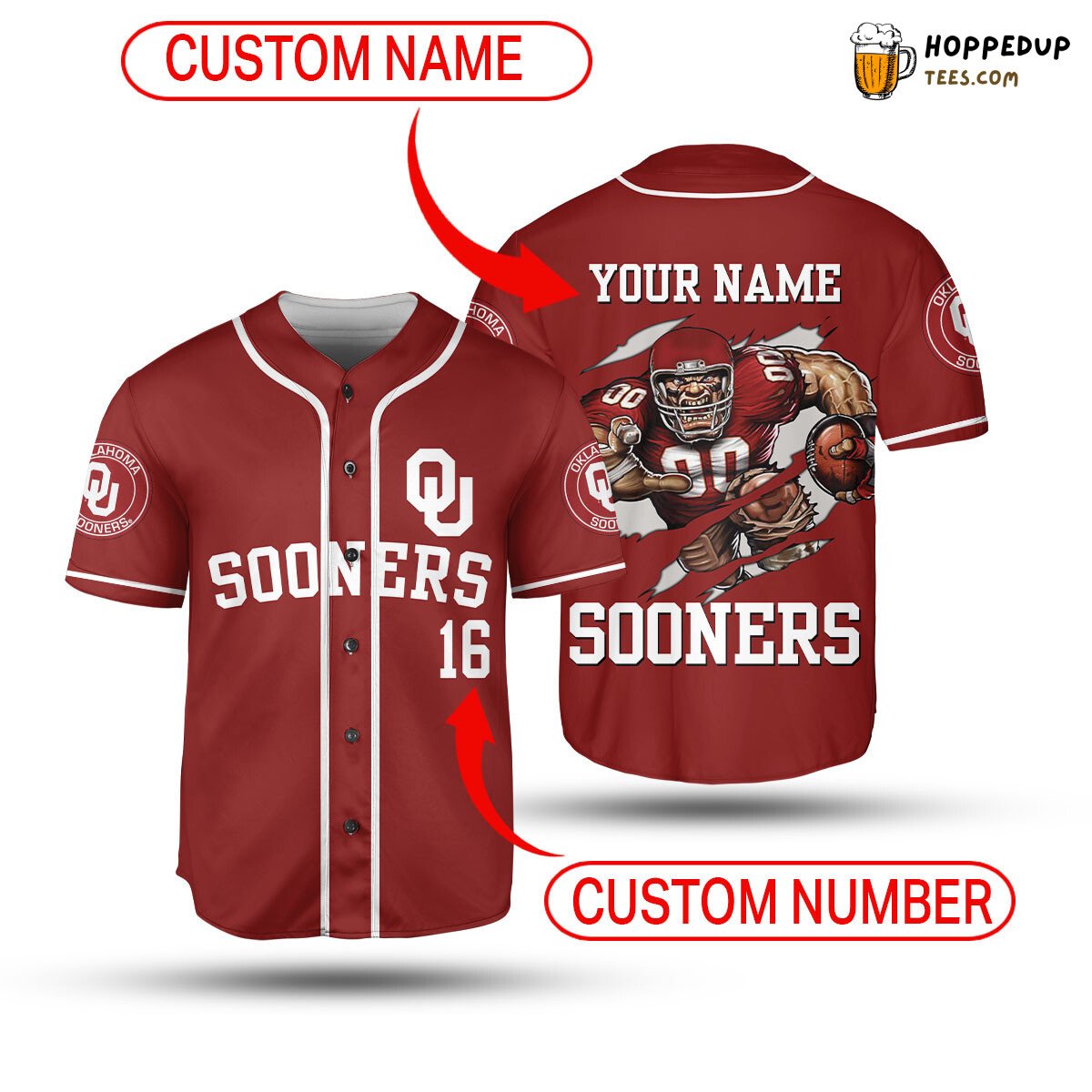 Oklahoma Sooners NCAA Custom Crimson Baseball Jersey Name Unisex Style