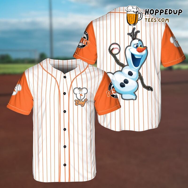 Olaf Frozen Pitcher Disney 3D Pinstripe Baseball Jersey Orange