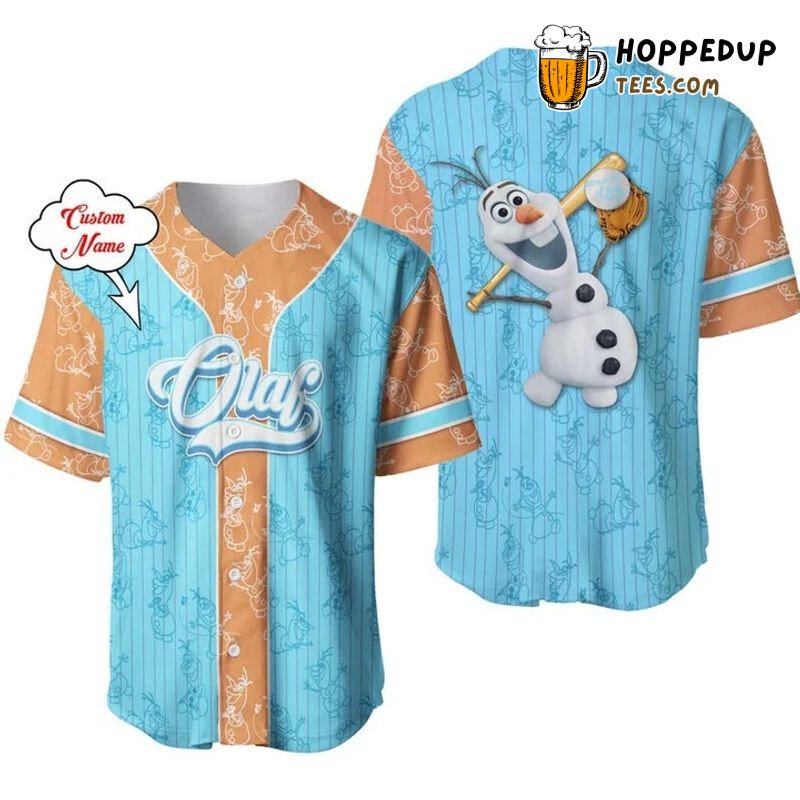 Olaf Snowman Frozen Blue 3D Pinstripe Baseball Jersey Personal