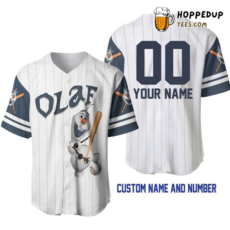 Olaf Snowman Frozen Theme Pinstripe White 3D Unisex Baseball Jersey