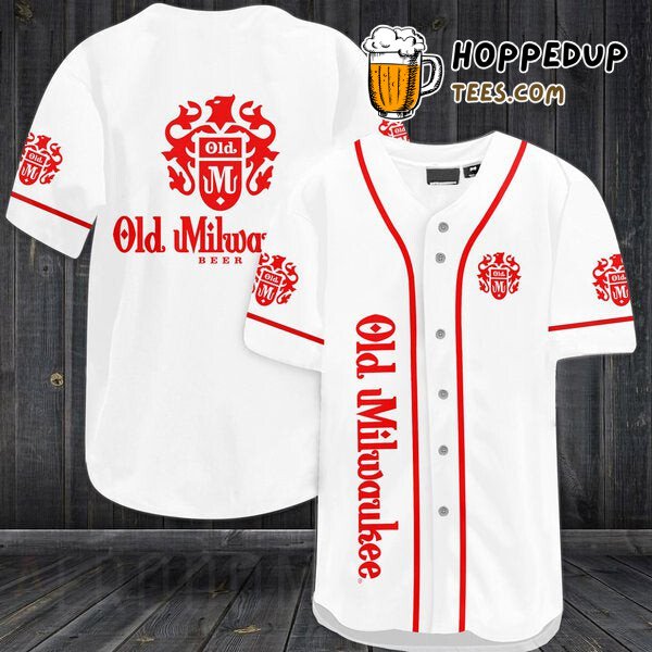 Old Milwaukee Beer Inspired White Baseball Jersey Unique Distinctive Look