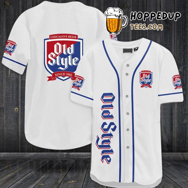 Old Style Beer Inspired White Baseball Jersey Unique Distinctive Design Look