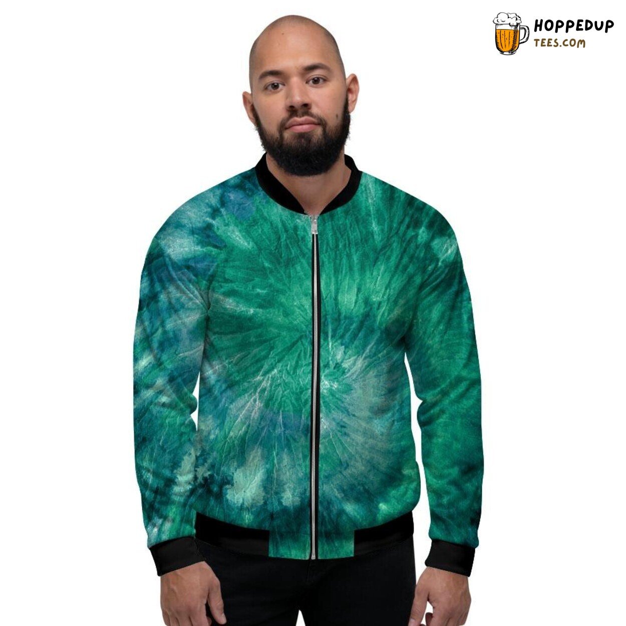Olive Green Artistic Tie Dye Pattern Men’s Bomber Jacket Vintage Color Fusion