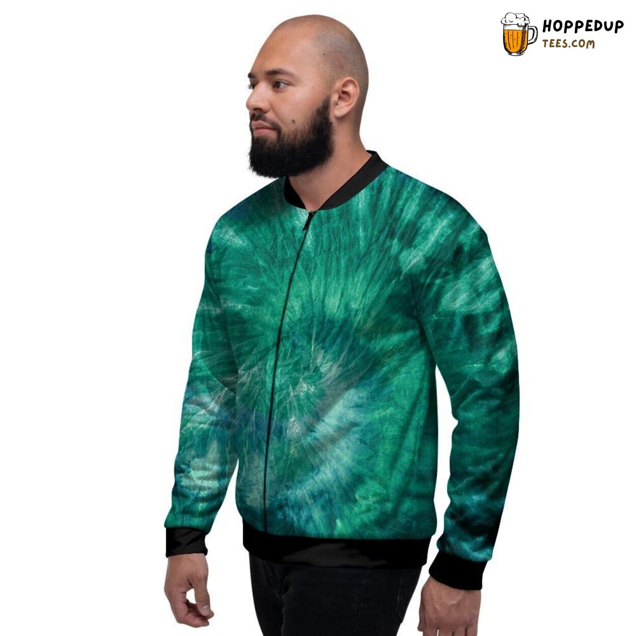Olive Green Artistic Tie Dye Pattern Men’s Bomber Jacket Vintage Color Fusion