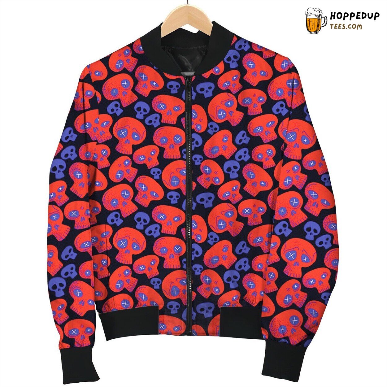 Ominous Red Skull Design Winter Bomber Jacket Grim Aesthetic Look