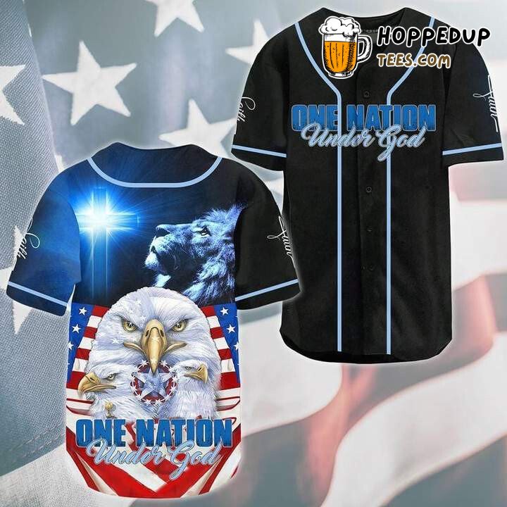 One Nation Under God Lion Eagle Baseball Tee Jersey Shirts 3D