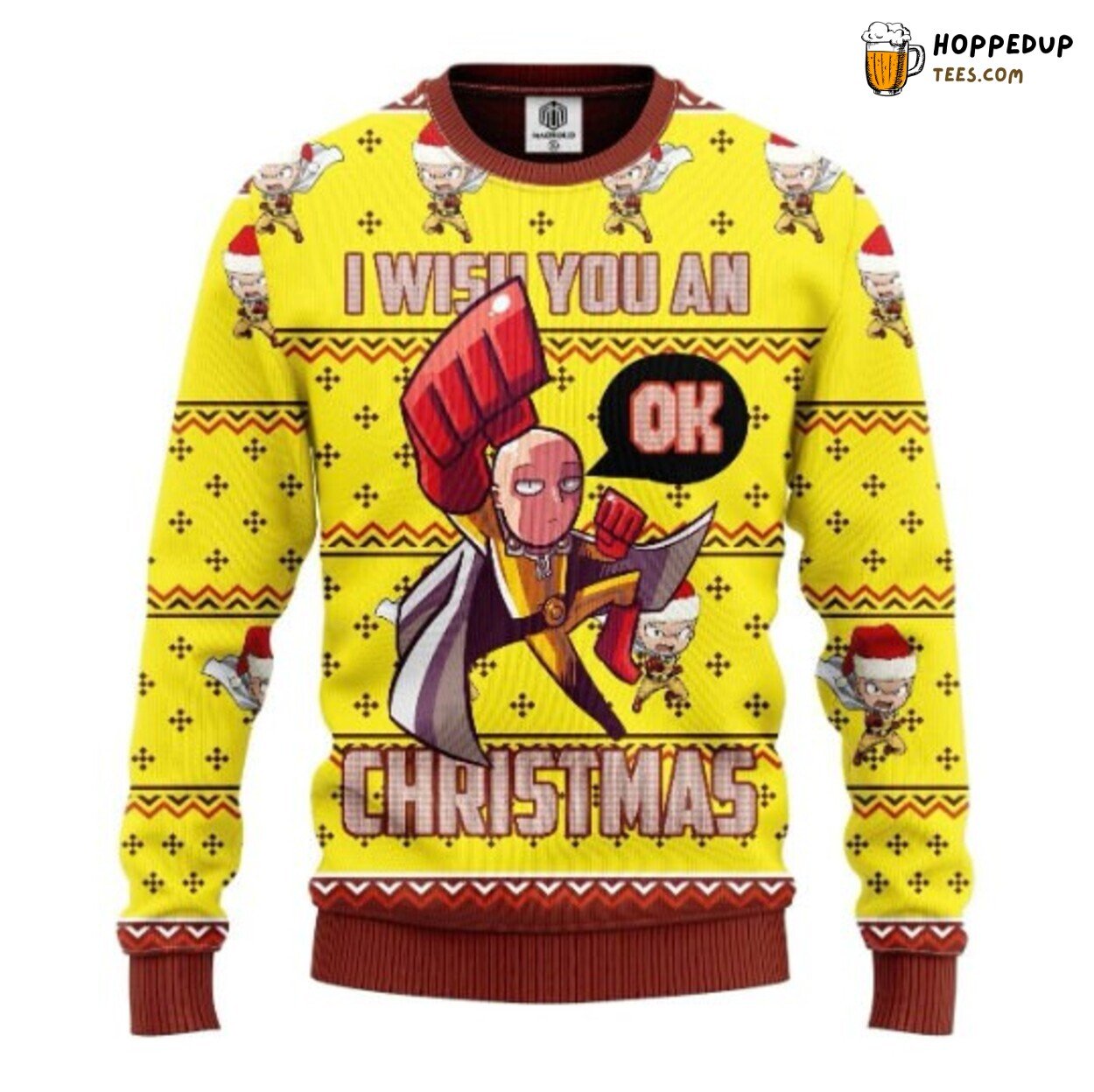 One Punch Man Saitama Ok Christmas Sweater Funny Holiday Gift
