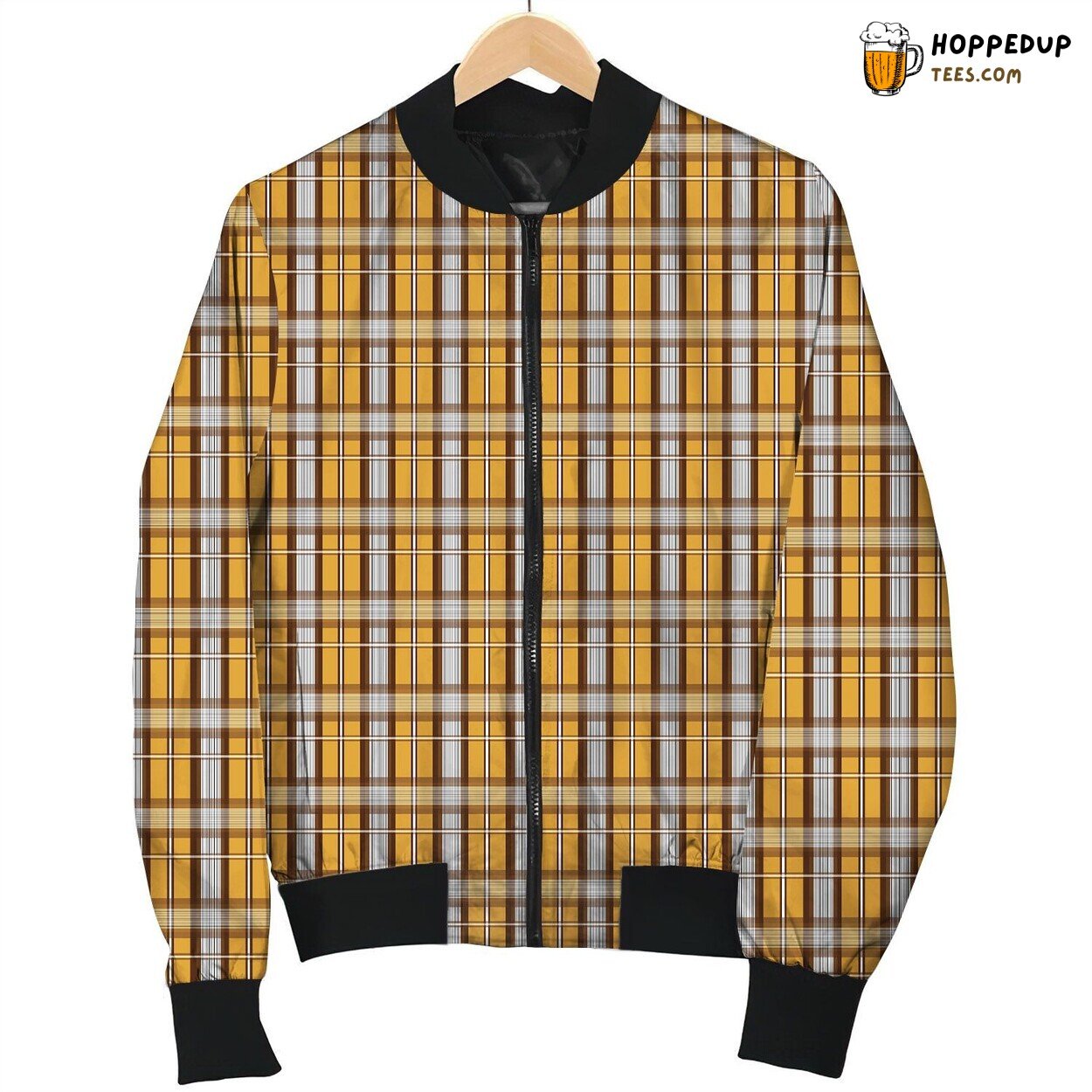 Orange And White Tartan Bomber Jacket