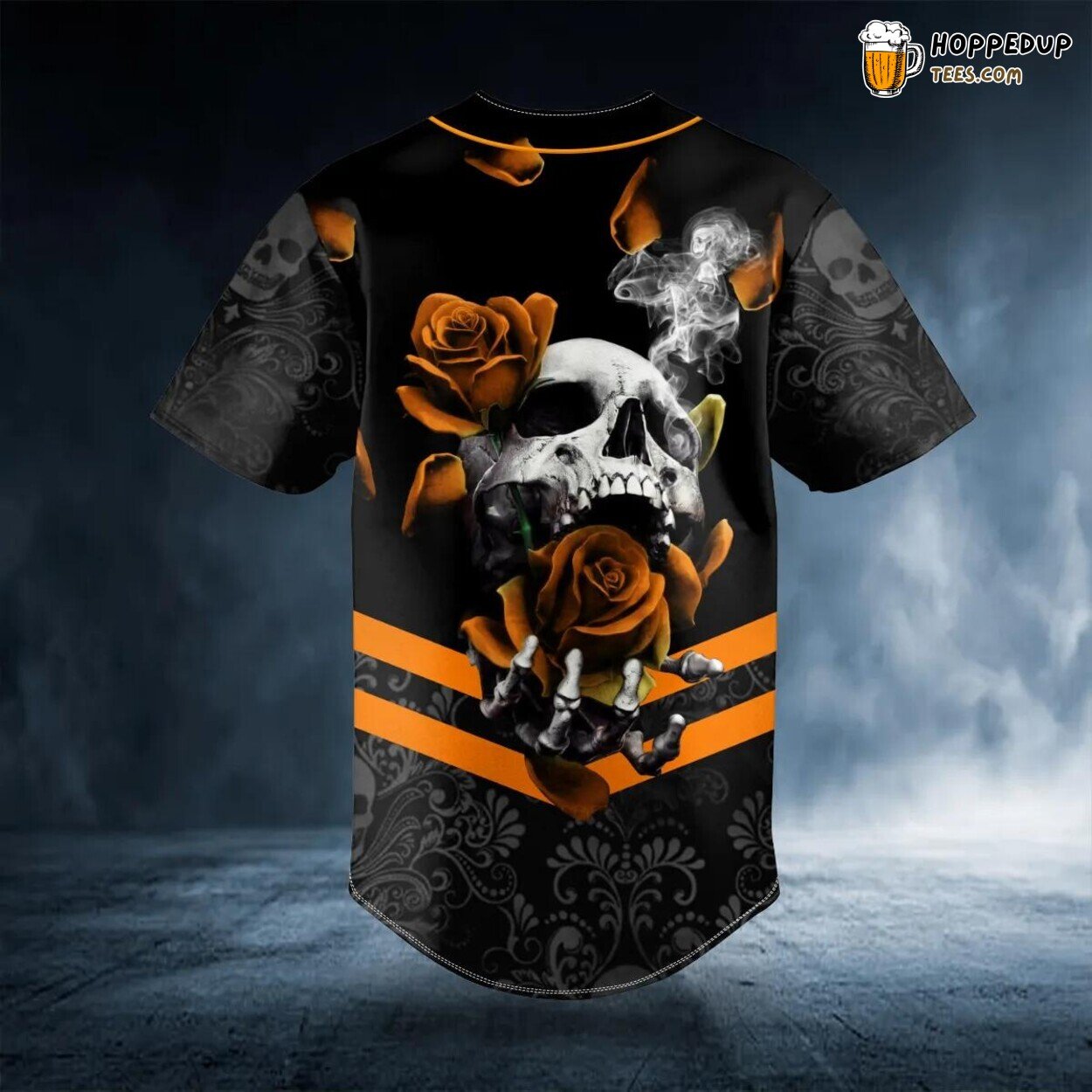 Orange Blooming Roses Sugar Skull Baseball Jersey Viking 3D Print Edition