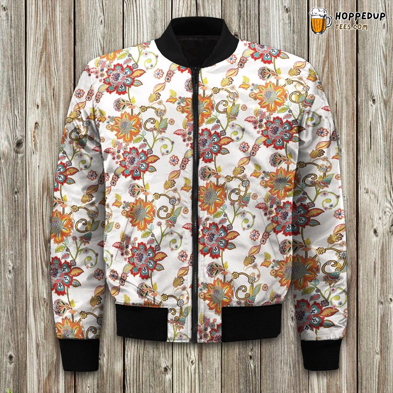 Orange Floral Buds Bomber Jacket