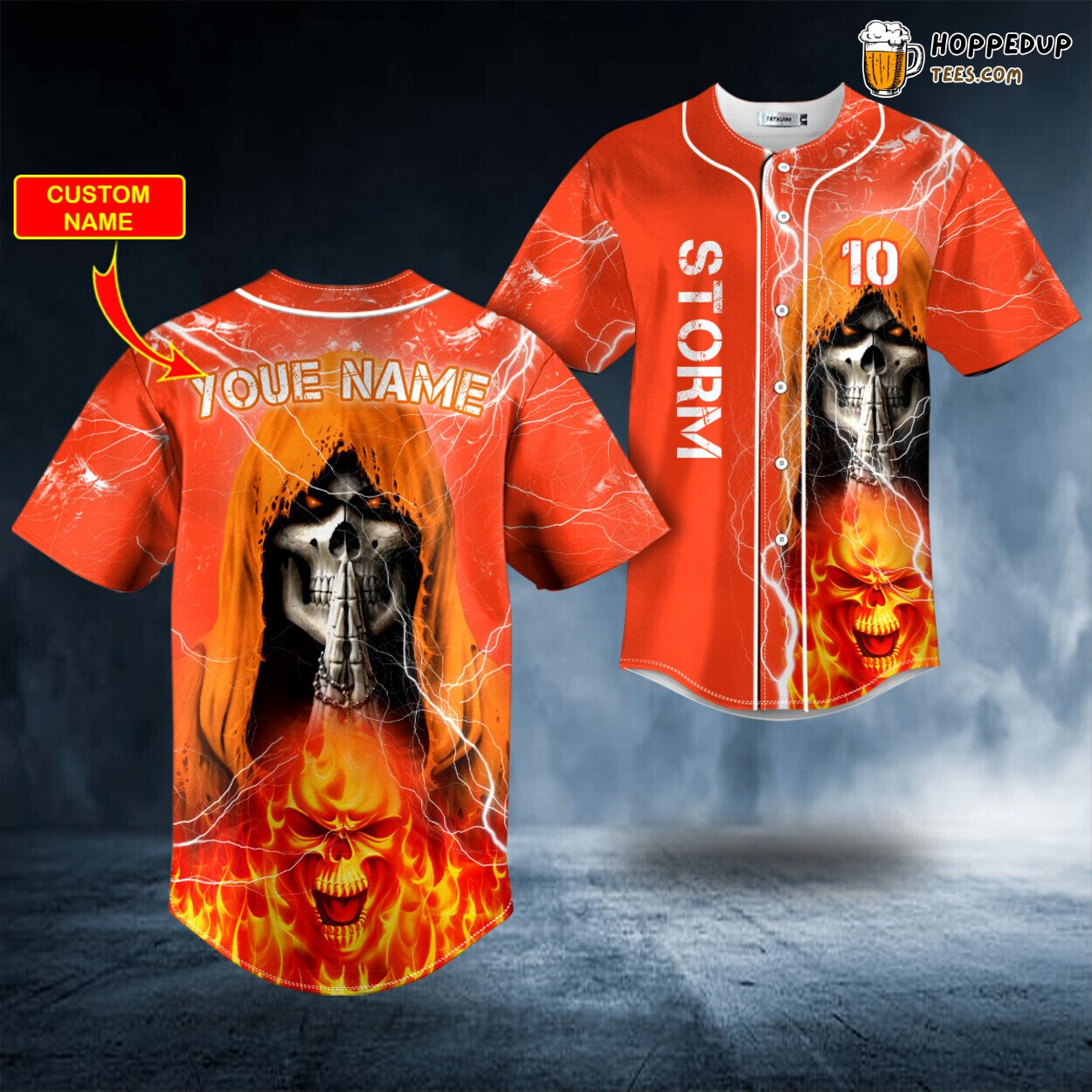 Orange Grim Reaper Storm Praying Unique Skull Baseball Jersey Design