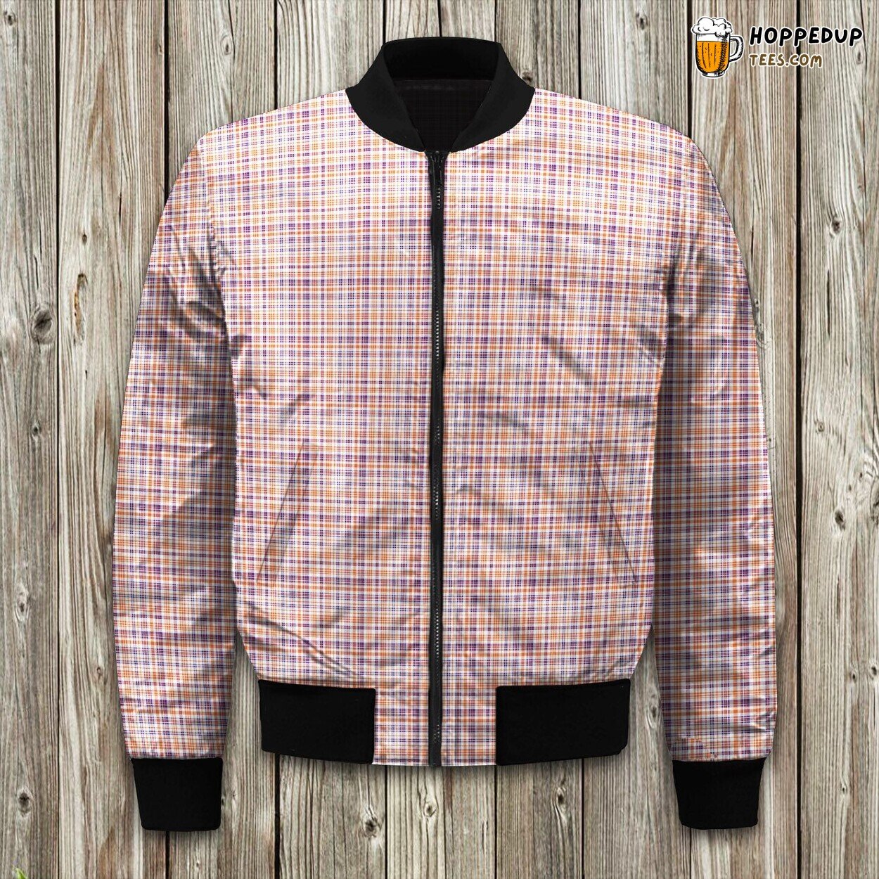 Orange Purple Plaid Winter Bomber Jacket Clemson University Tribute