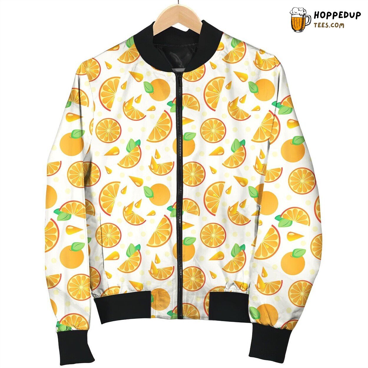 Orange Slices And Orange Juice On Yellow Polka Dot Bomber Jacket
