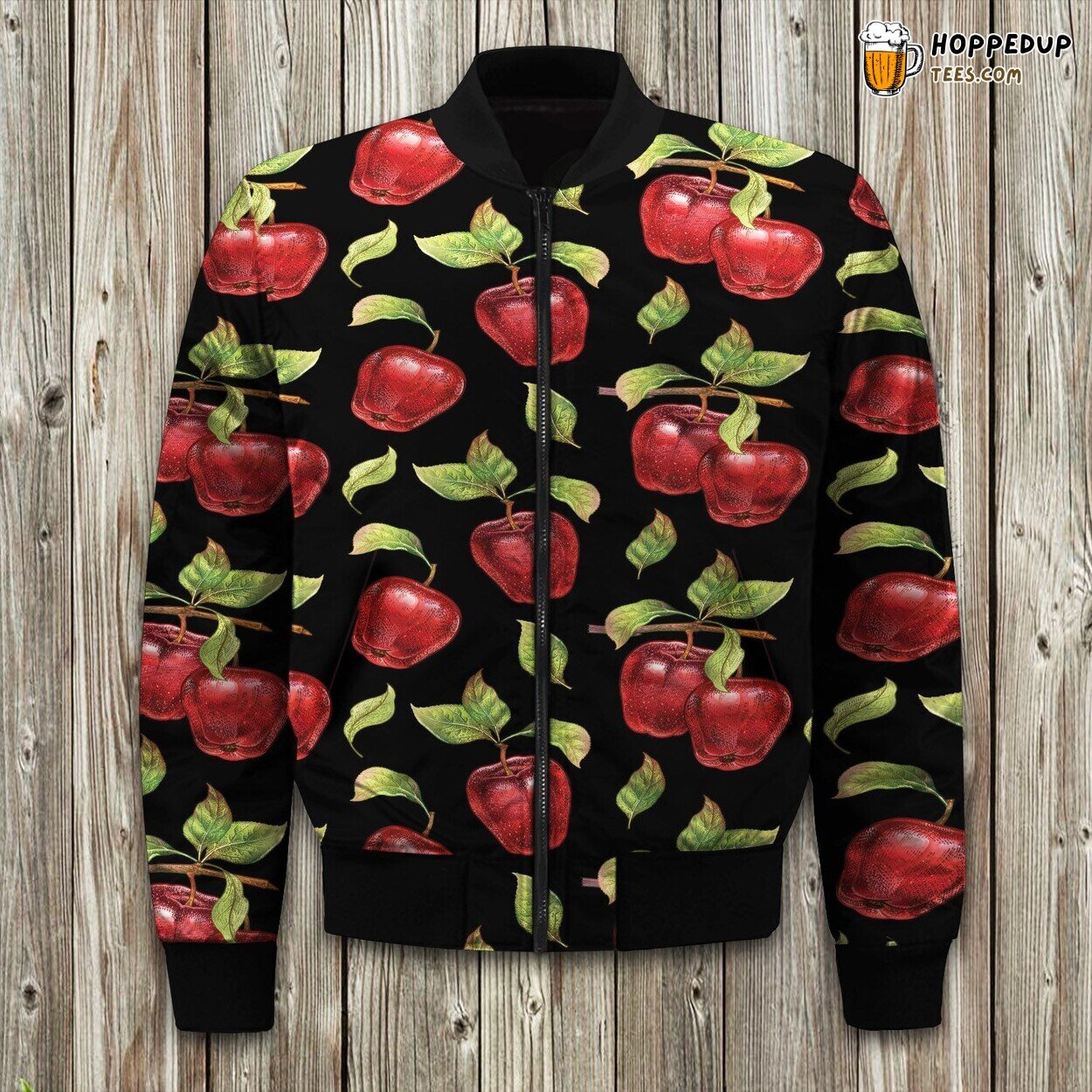 Orchard Fresh Apple Pattern Winter Bomber Jacket Fruity Elegance Design