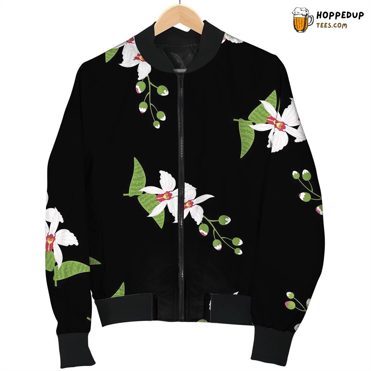 Orchid Tropical Leaves And Flowers Bomber Jacket