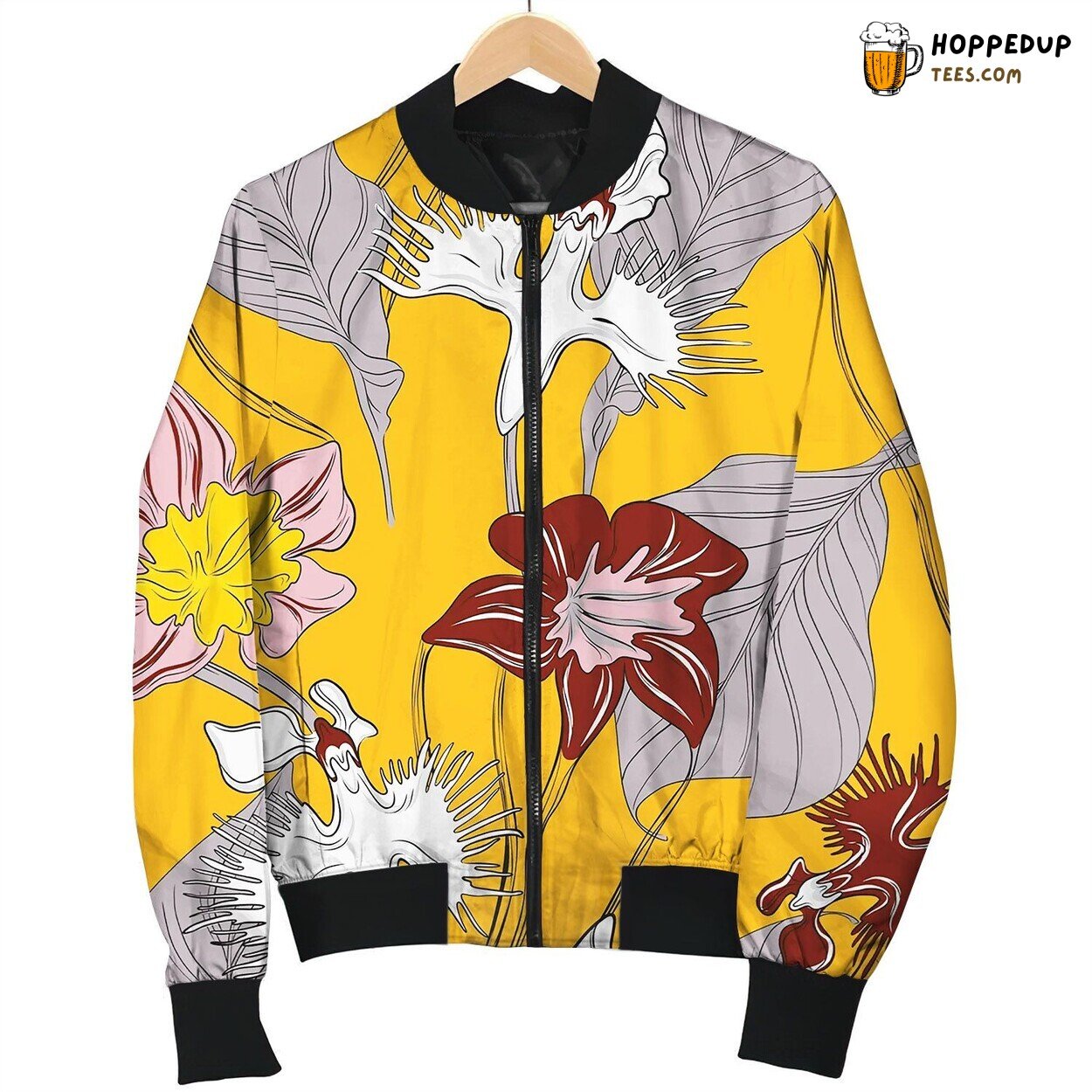 Orchids With Leaves Floral Wallpaper Seamless Bomber Jacket