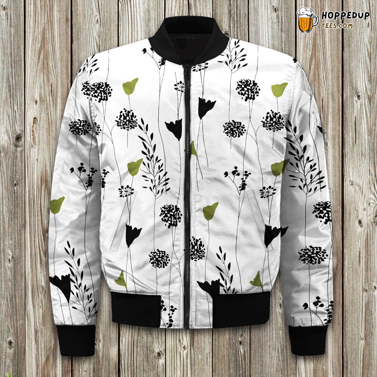 Oriental Asian Lily Design Winter Bomber Jacket Exotic Floral Elegance