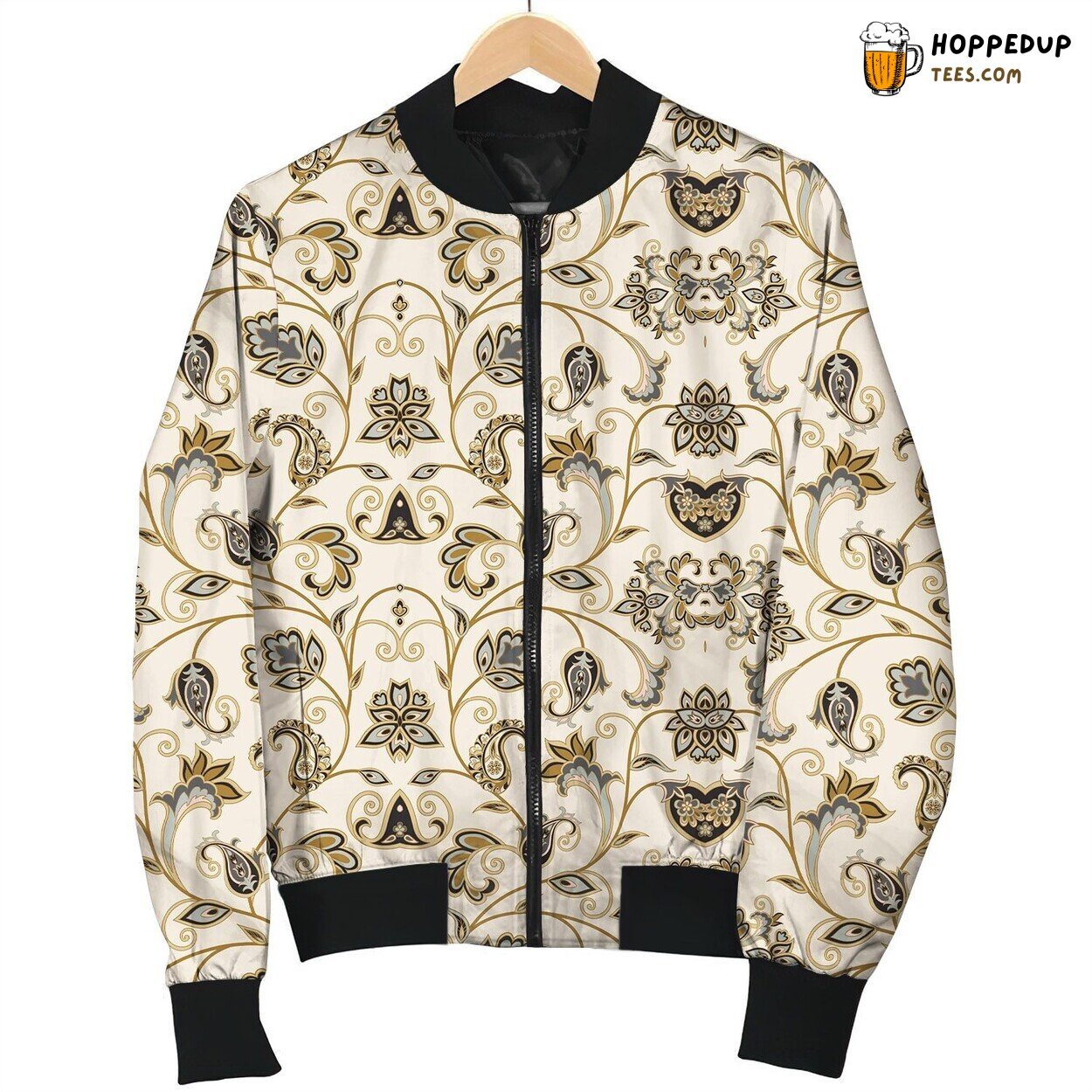 Oriental Floral Pattern Flourish Bomber Jacket