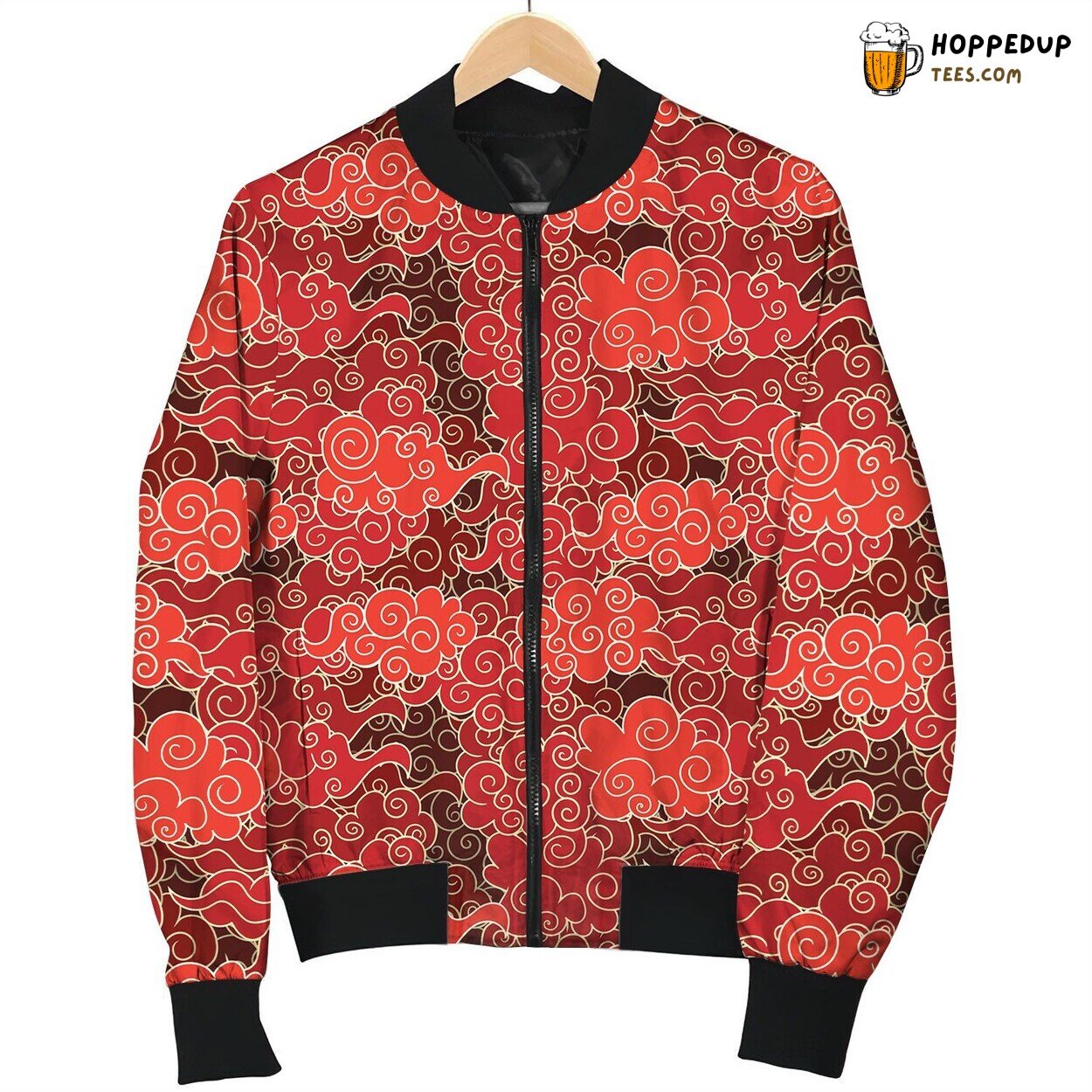 Oriental Red And Golden Color Pattern Bomber Jacket