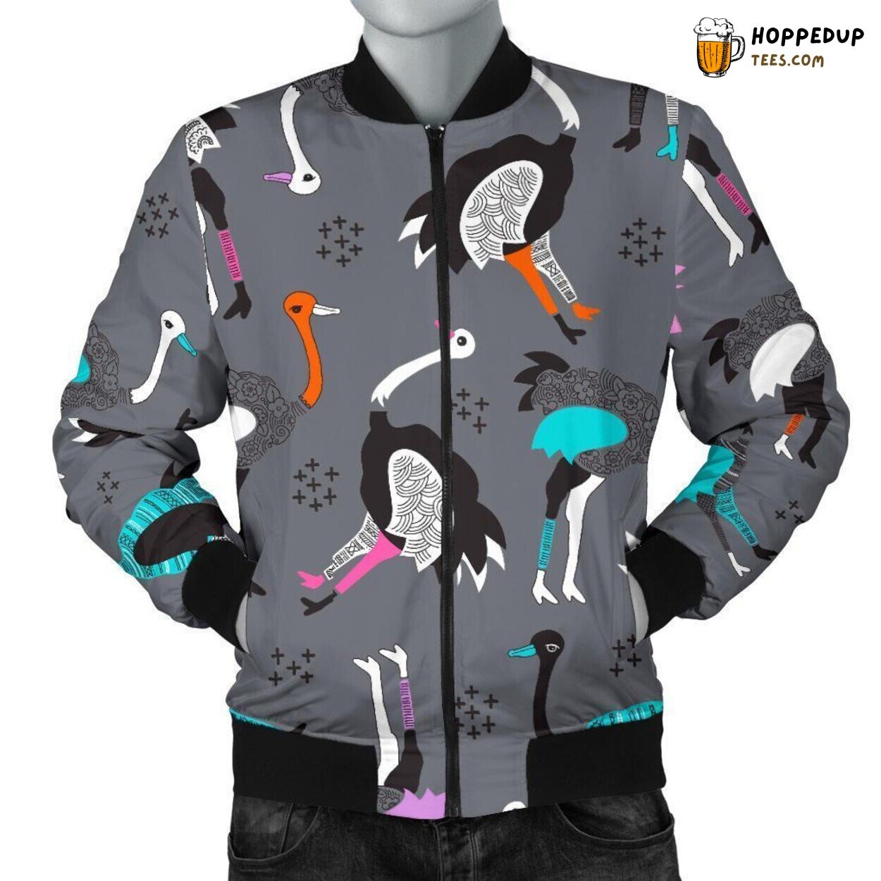 Ostrich Bird Essence Unique Men’s Bomber Jacket Distinct Pattern Tribute