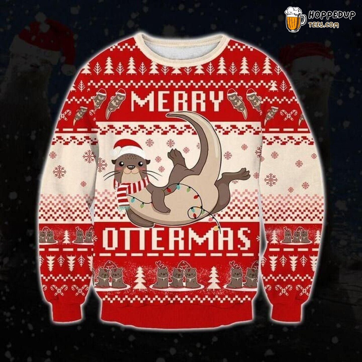 Otter Celebration Merry Ottermas Ugly Christmas Sweater Knitted