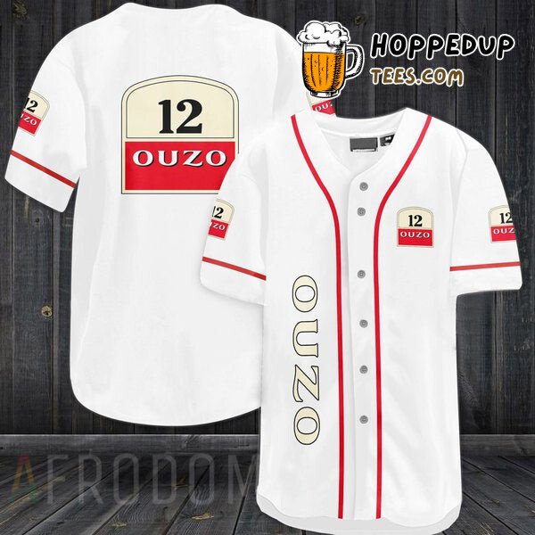 Ouzo Inspired Vintage White Baseball Jersey Distinctive Unique Design