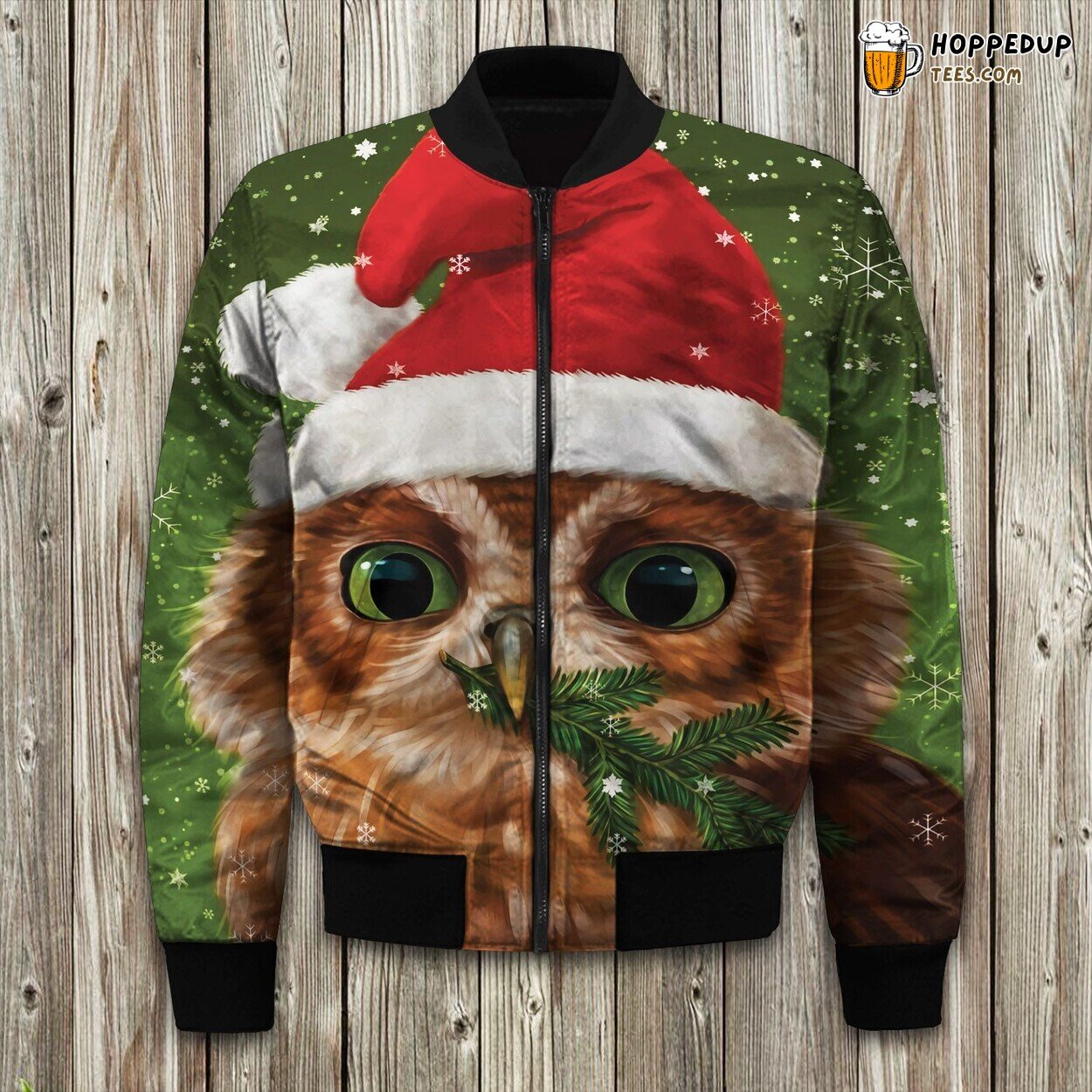 Owl Christmas Hat Bomber Jacket